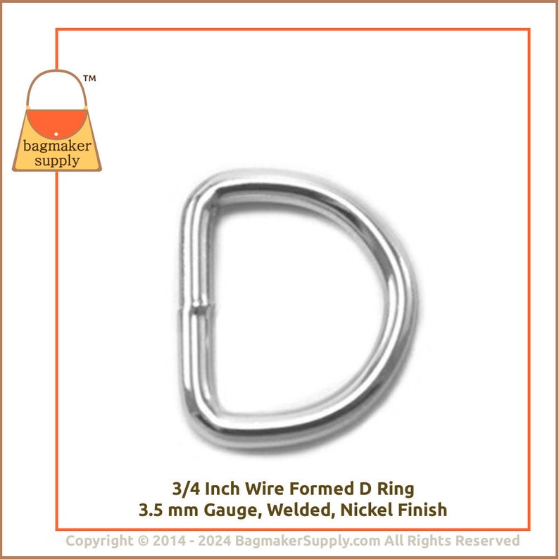 3/4 Inch D Ring, Nickel Finish, 54 Pieces, 19 mm Welded D-Ring, 3.5 mm Gauge, Purse Making Handbag Hardware Supplies, .75 Inch, RNG-AA019 image 8