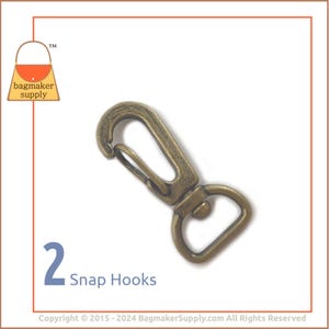 1/2 Inch Snap Hook, Antique Brass Finish, 2 Pieces, 13 mm Swivel Spring Gate Purse Clip, Handbag Bag Making Hardware, .5 Inch, SNP-AA077