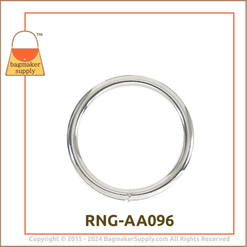 1-3/4 Inch O Ring, Welded, Shiny Nickel Finish, 6 Pack, 45 mm 6 mm Gauge, 1.75 Inch, Purse Hardware Bag Making Handbag Hardware, RNG-AA096 image 6