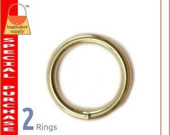 1.5 Inch O Ring, Brass Finish, 2 Piece Package, 1-1/2 Inch 38 mm Welded, Purse Bag Making Handbag Hardware Supplies, Heavy, Large, RNG-AA219