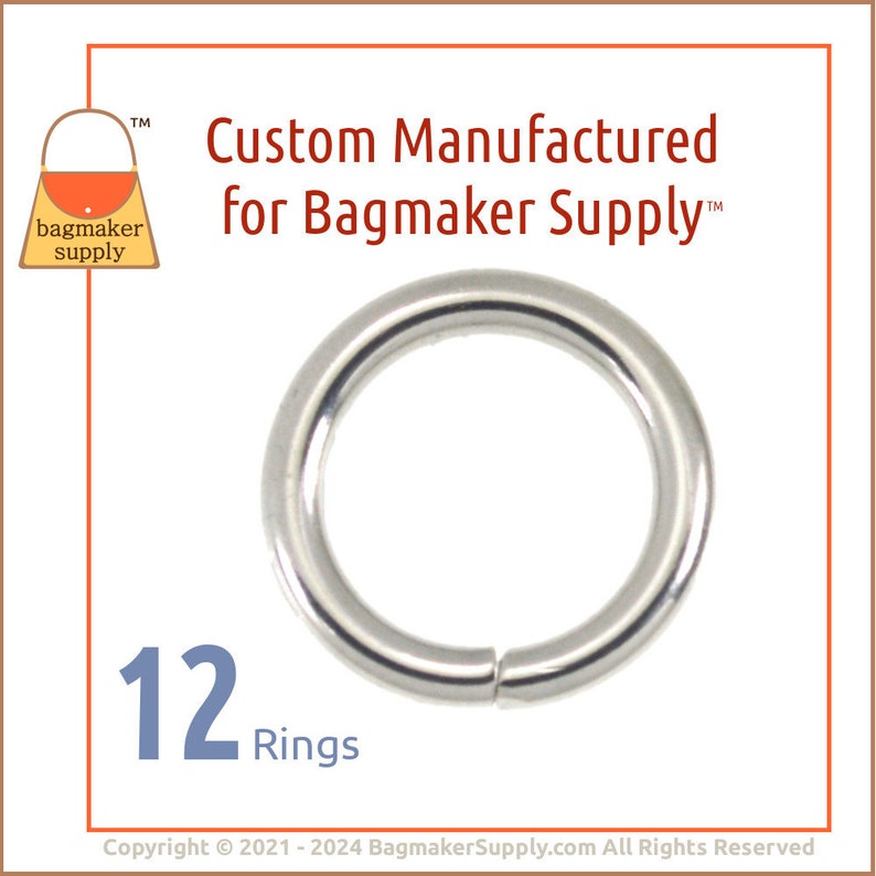 1/2 Inch O Ring, Nickel Finish, 12 Pieces, 2.75 mm Gauge, .5 Inch 13 mm O-Ring, Purse Handbag Bag Making Hardware Supplies, RNG-AA420 image 1