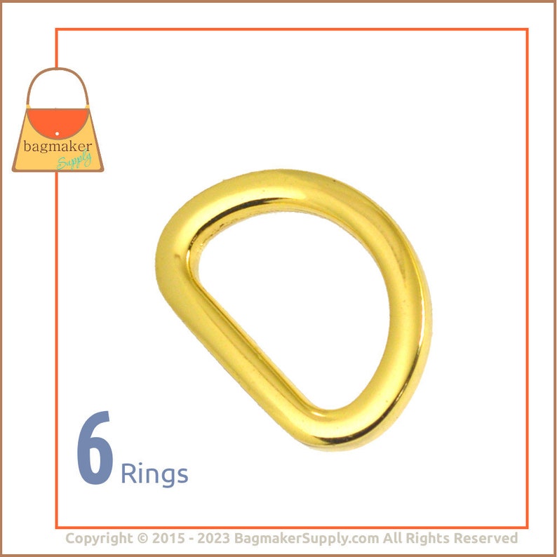 5/8 Inch Flat Cast D Ring, Super-Shiny Gold Finish, 16 mm For 5/8 or 1/2 Inch Strap, 6 Pack, Purse Handbag Bag Making Supplies, RNG-AA196 image 1