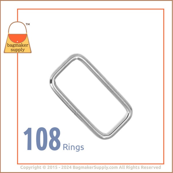 1-1/4 Inch Rectangle Ring, Nickel Finish, 108 Pieces, 1.25 Inch Rectangular Wire Loop,, 32 mm Ring, Purse Handbag Hardware, RNG-AA055