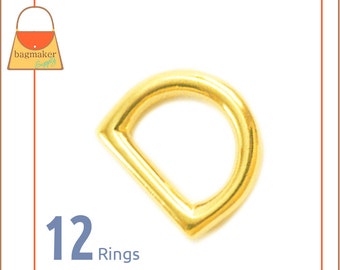 3/8 Inch Cast D Ring, Shiny Gold Finish, 12 Pieces, Small 9.5 mm D Ring, Handbag Purse Bag Making Hardware Supplies, 3/8", RNG-AA146