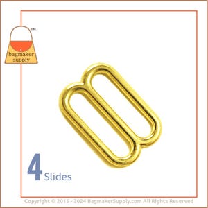 1 Inch Slide, Brass Finish, 4 Pieces, Cast Slider for Purse Straps, 25 mm TriGlide, Handbag Bag Making Supplies Hardware, 1&quot;, SLD-AA020