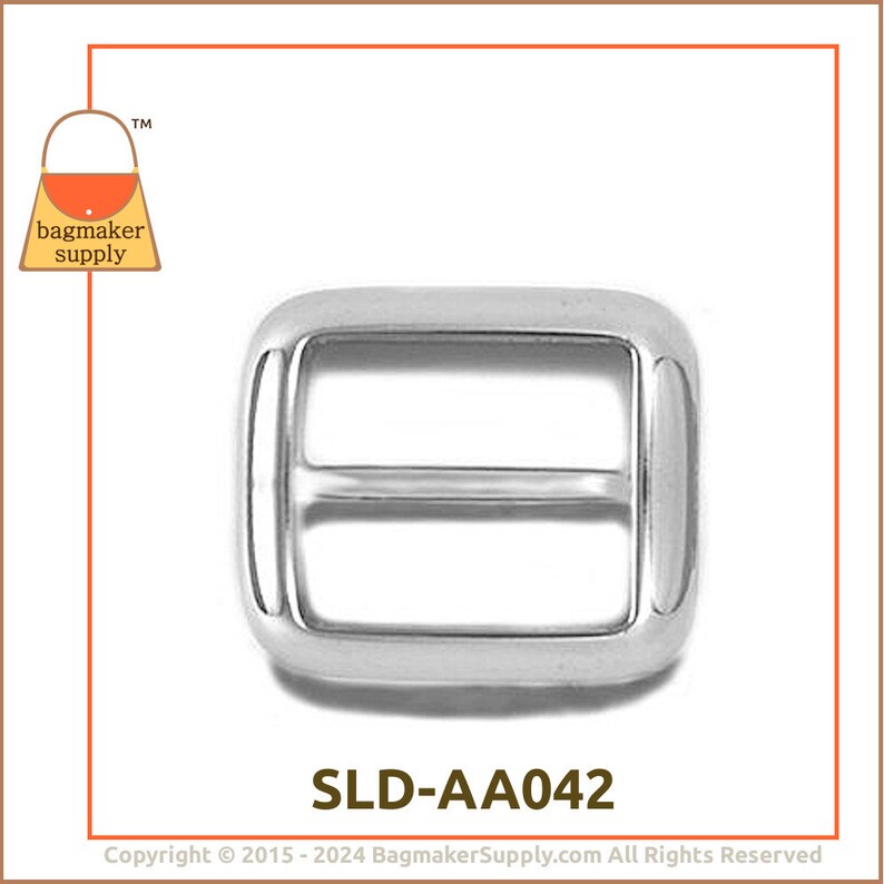 3/4 Inch Cast Slide, Nickel Finish, 2 Pack, 19 mm Italian TriGlide for Purse Straps, Handbag Making Hardware Supplies, .75 Inch, SLD-AA042 image 7