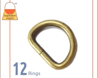 1 Inch D Ring, Light Antique Brass / Antique Gold Finish, 4.8 mm Gauge, 12 Pack, 25 mm Dee, Handbag Purse Making Hardware, 1", RNG-AA100