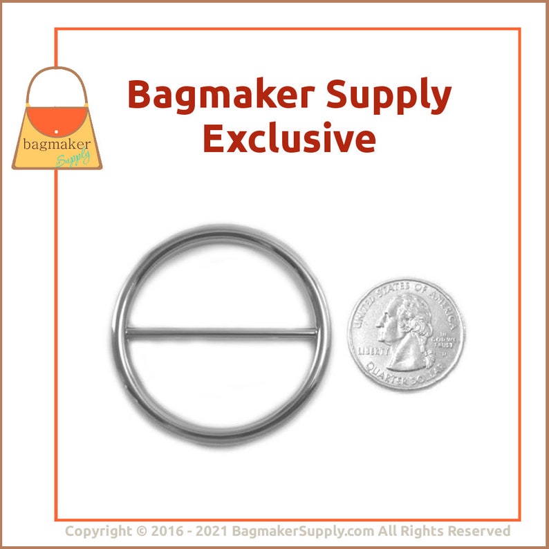 2 Pack SLD-AA099 Bag Making Strap Handbag Purse Hardware 1-12 Inch Round Slide 38 mm 1.5 Inch Circle Slider Buckle Nickel Finish