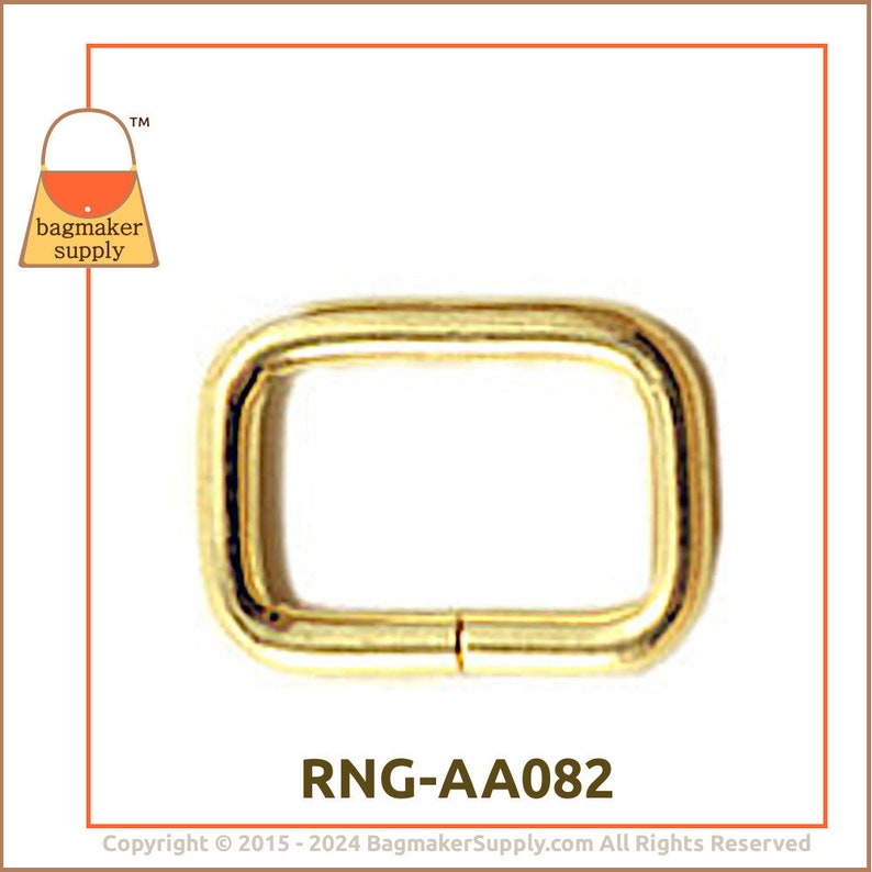 5/8 Inch Rectangle Ring, Brass Finish, 12 Pack, 16 mm Rectangle Wire Loop for 1/2 Inch 5/8 Inch Strap, Purse Handbag Hardware, RNG-AA082 image 7