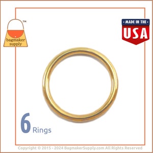 1.25 Inch Cast O Ring, Brass Finish, 6 Pieces, Handbag Purse Bag Making Supplies Hardware, 1-1/4 Inch 32 mm O-Ring, RNG-AA130 image 1