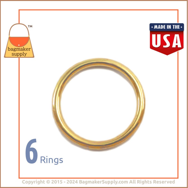 1.25 Inch Cast O Ring, Brass Finish, 6 Pieces, Handbag Purse Bag Making Supplies Hardware, 1-1/4 Inch 32 mm O-Ring, RNG-AA130 image 1