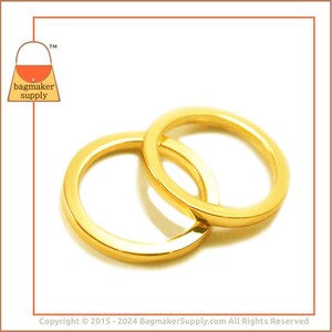 1.5 Inch Flat Cast O Ring, Shiny Gold Finish, 6 Pieces, 38 mm, 1-1/2 Inch O-Ring, Handbag Purse Bag Making Hardware Supplies, RNG-AA104 image 2