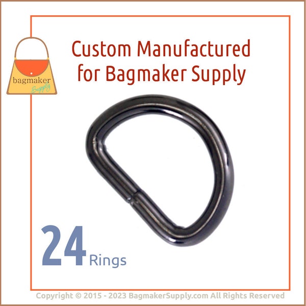 3/4 Inch D Ring, Black Nickel  / Gunmetal Finish, 24 Pieces, 19 mm D-Ring, Handbag Purse Hardware Bag Making Craft Supplies, RNG-AA243