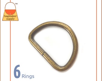 1-1/4 Inch D Ring, Antique Brass Finish, 6 Pieces, 3.75 mm Gauge, 32 mm D Ring, Handbag Purse Bag Making Supplies, 1.25 Inch, RNG-AA172