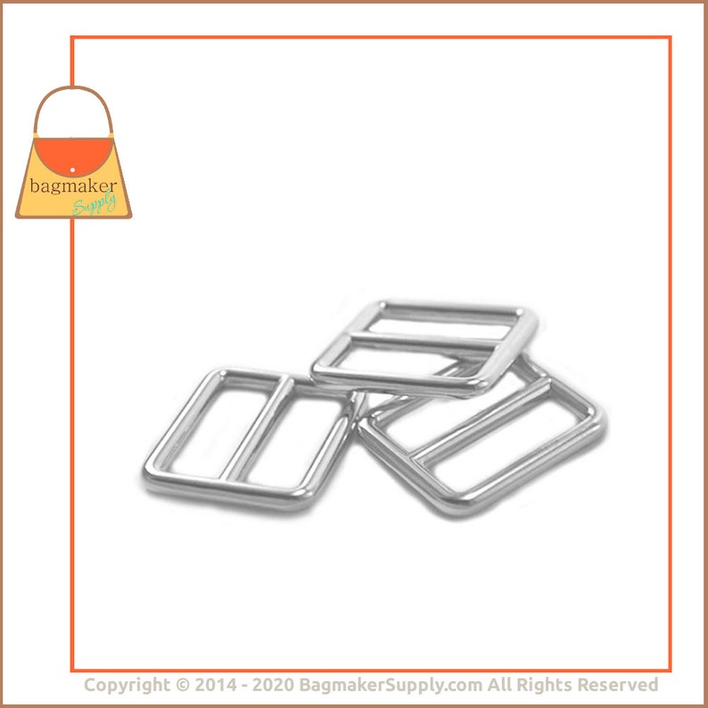Handbag Bag Making Hardware Supplies SLD-AA006 18 Pieces Purse Slider Buckle 1 Inch Cast Slide for Purse Straps 1 Shiny Nickel Finish