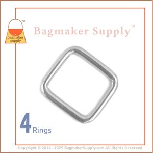 Anillo cuadrado de 1-1/8 pulgadas, acabado níquel, paquete de 4, soldado, calibre 5 mm, suministros de herrajes para bolsos, anillo rectangular de 1 pulgada (25 mm x 29 mm), RNG-AA009