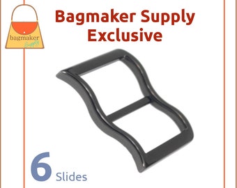 1 Inch Large Mouth Curved Slide Buckle for Thick Straps, Deluxe Black Nickel / Gunmetal Finish, 6 Pack, Leather, 25 mm TriGlide, SLD-AA127
