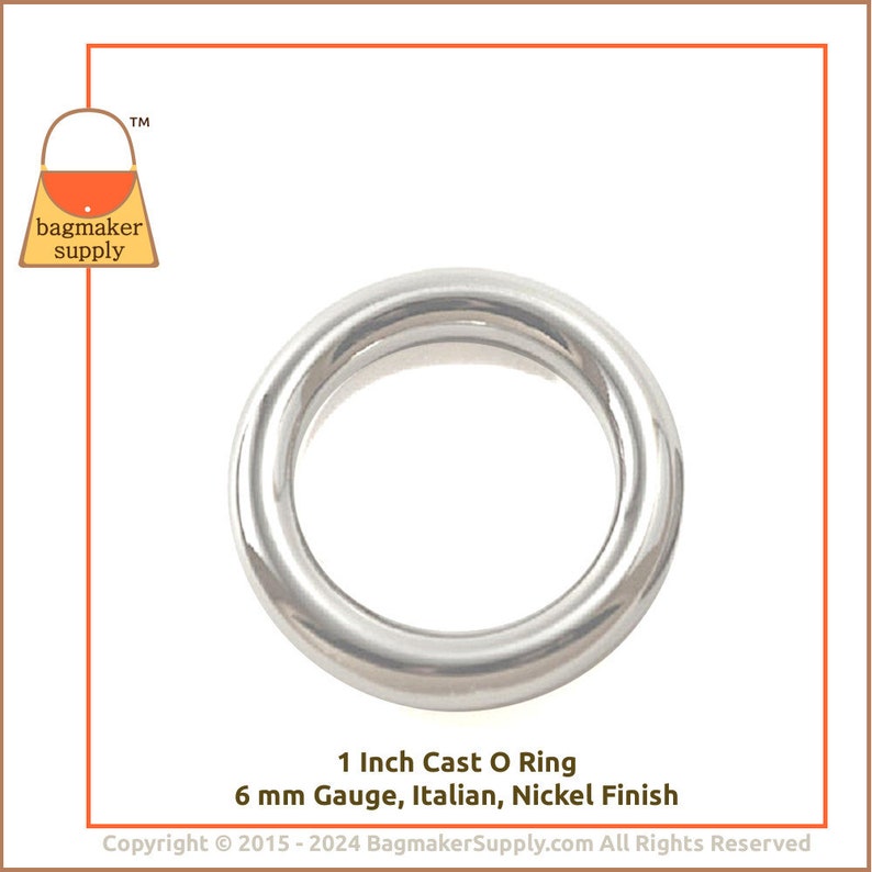 1 Inch Cast O Ring, Nickel Finish, 25 mm Italian Beautiful Quality Made In Italy, Handbag Purse Bag Making Hardware Supplies, RNG-AA080 image 9