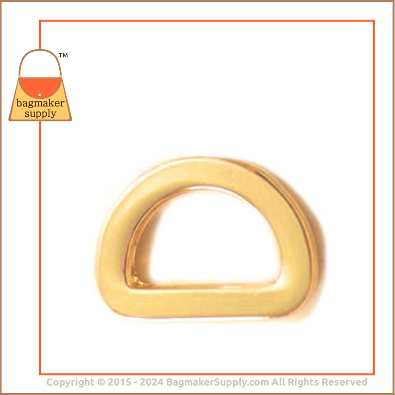 1/2 Inch Flat Cast D Ring, Gold Finish, 18 Pieces, .5 Inch 13 mm D-Ring, Super-Shiny, Purse Bag Making Handbag Hardware Supplies, RNG-AA062 image 4