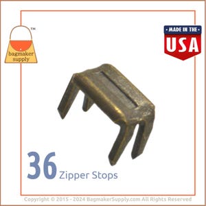 YKK Zipper Bottom Stop for Zipper by the Yard, Antique Brass Finish, 36  Pieces, Make Your Own Professional Zippers, ZPS-AA001