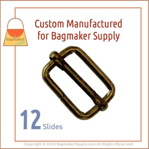 3/4 Inch Moving Bar Slide, Antique Brass Finish, 12 Pack, 19 mm Movable Slider, Bronze Finish, Purse Handbag Hardware Supplies, SLD-AA150