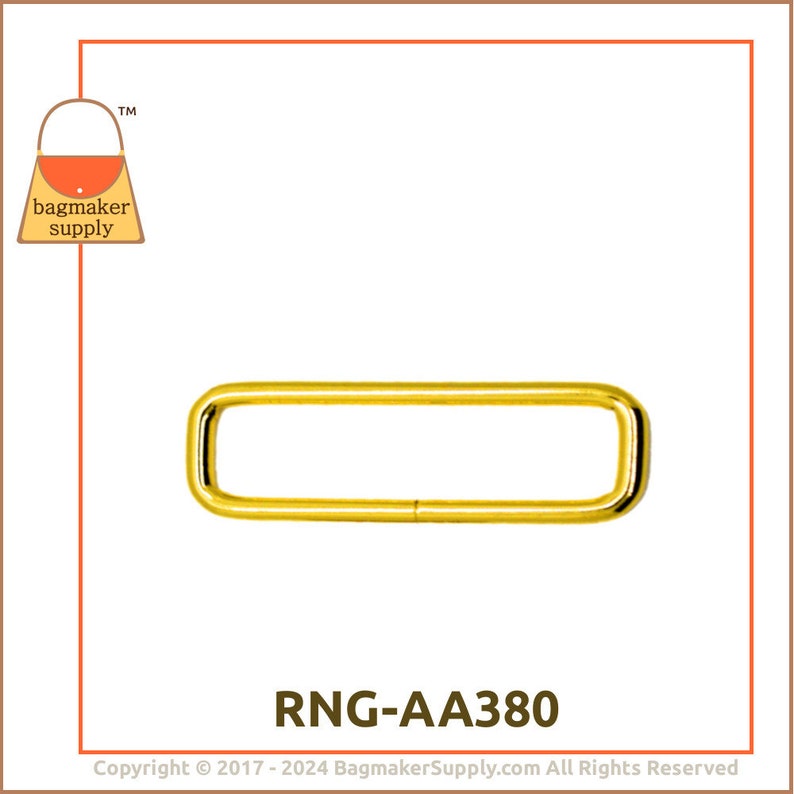 2 Inch Rectangle Ring, Brass Finish, 4 Pieces, 3 mm Gauge, 51 mm Rectangular Wire Loop, Purse Making Handbag Hardware Supplies, RNG-AA380 image 7