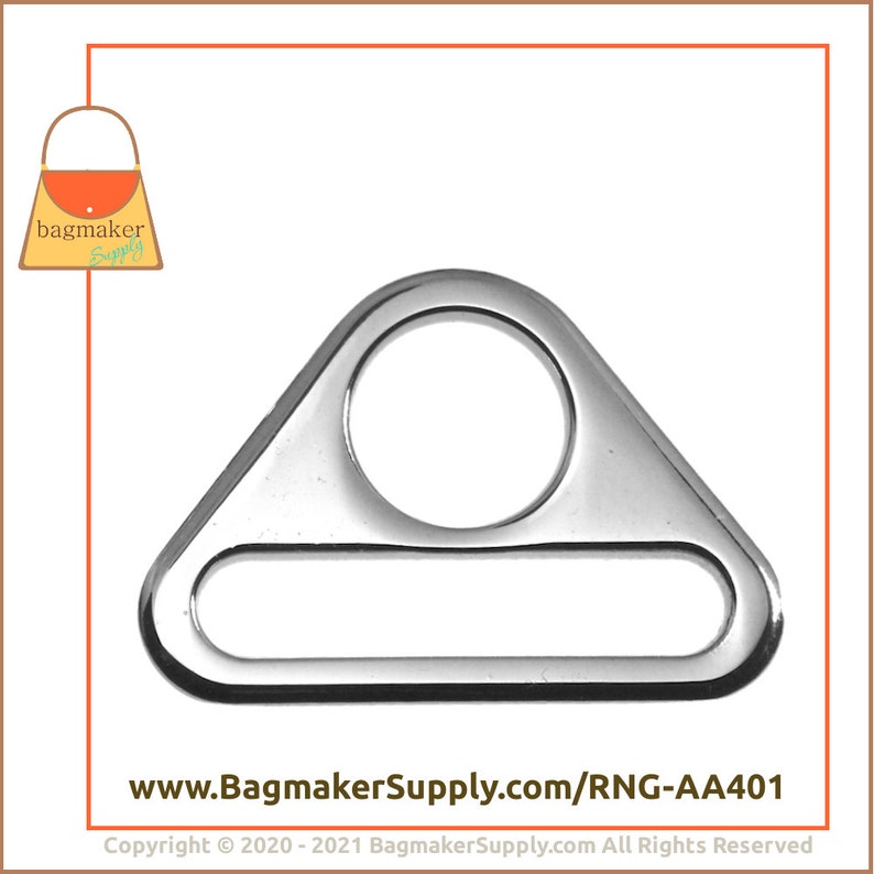 2 Pack RNG-AA401 25 mm Slot and Hole Loop Buckle 1 Purse Handbag Hardware 1 Inch Triangle Double Ring Shiny Nickel Finish