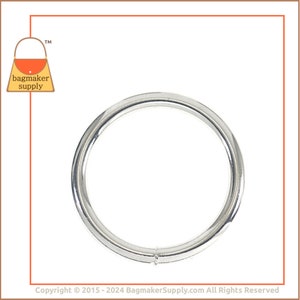 1-3/4 Inch O Ring, Welded, Shiny Nickel Finish, 6 Pack, 45 mm 6 mm Gauge, 1.75 Inch, Purse Hardware Bag Making Handbag Hardware, RNG-AA096 image 4