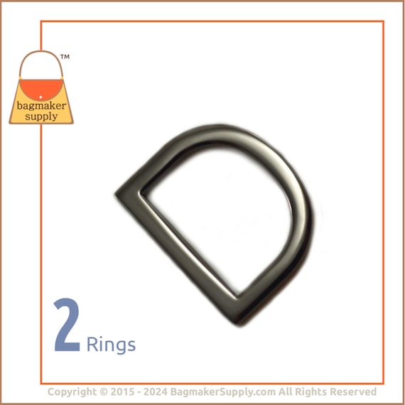 1 Inch Flat Cast D Ring, Shiny Black Nickel / Gunmetal Finish, 2 Pack, 25 mm Dee Ring, Purse Handbag Bag Making Hardware, RNG-AA266