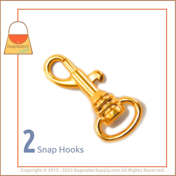 1/2 Inch Bolt Style Swivel Snap Hook, Gold Finish, 2 Pieces, .5 Inch 13 mm Purse Clip, Bag Making Handbag Hardware, Half Inch, SNP-AA059