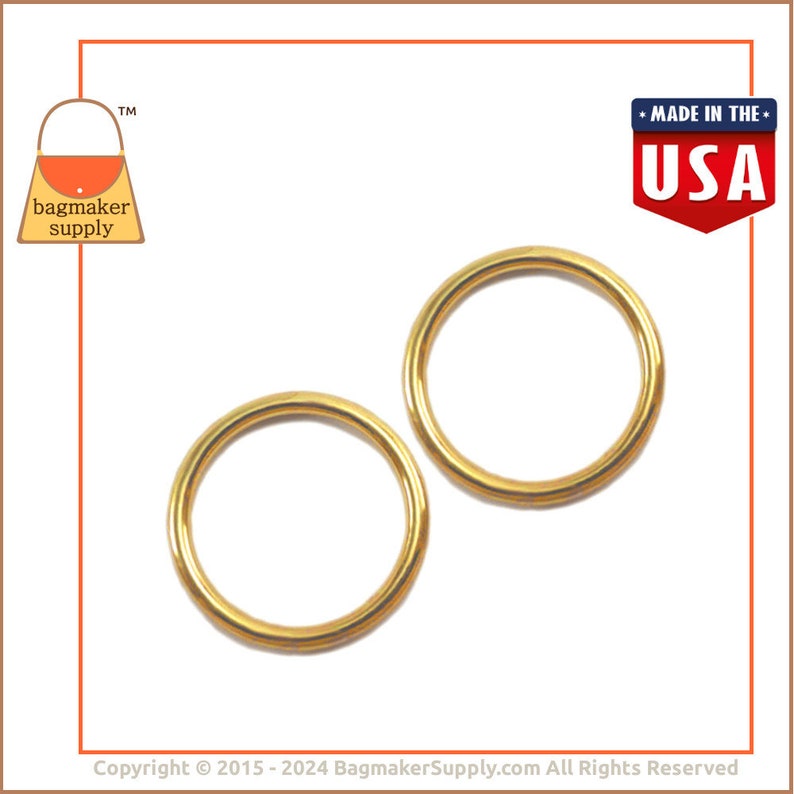 1.25 Inch Cast O Ring, Brass Finish, 6 Pieces, Handbag Purse Bag Making Supplies Hardware, 1-1/4 Inch 32 mm O-Ring, RNG-AA130 image 5