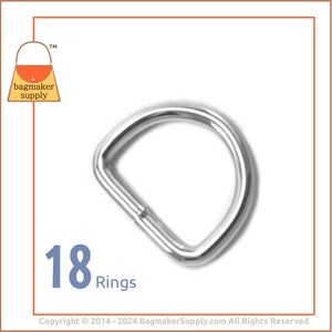 3/4 Inch D Ring, Nickel Finish, 18 Pieces, 19 mm Welded D-Ring, 3.5 mm Gauge, Purse Making Handbag Hardware Supplies, .75 Inch, RNG-AA019 image 1