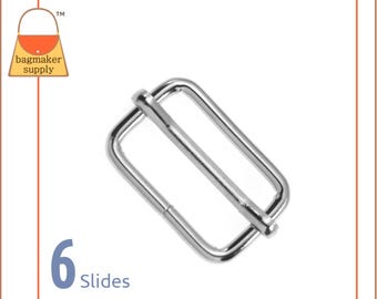 1 Inch Moving Bar Purse Strap Slide, Nickel Finish, 6 Pieces, 25 mm Movable Slider 3 mm Gauge, Bag Making Handbag Hardware, SLD-AA008