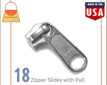 YKK Long Tab Zipper Pull / Slide Nickel / Silver Finish, Pour taille 5 Nylon Coil Zipper Yardage, 18 Pack, Idéal pour les sacs à main, ZPP-AA001