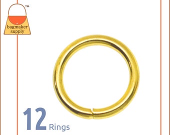 1/2 Inch O Ring, Brass Finish, 12 Pieces, Small 13 mm Jumper Ring 2 mm Gauge, .5 Inch, Handbag Purse Bag Making Hardware Supplies, RNG-AA068