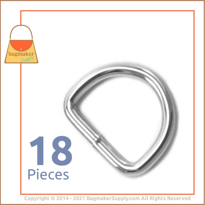 Purse Making Handbag Hardware Supplies RNG-AA019 Nickel Finish 18 Pieces 19 mm Welded D-Ring .75 Inch 34 Inch D Ring 3.5 mm Gauge