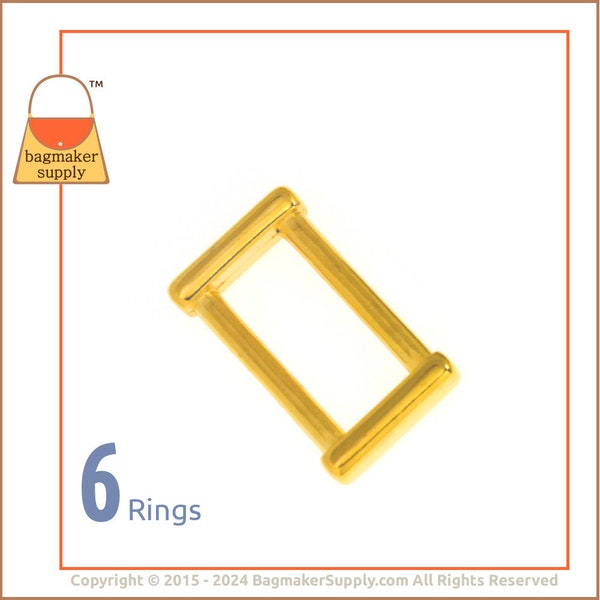 1 Inch Rectangle Ring, Gold Finish, 6 Pieces, 25 mm Rectangular Gold Ring, Handbag Purse Bag Making Hardware Supplies, RNG-AA125