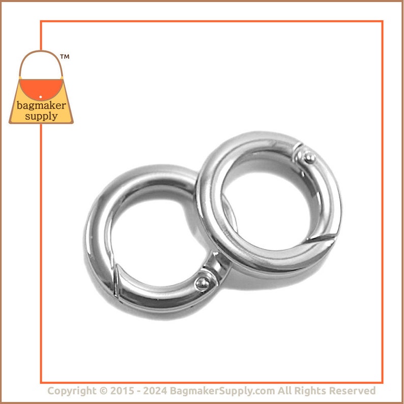 3/4 Inch Spring Gate Ring, Nickel Finish, 6 Pack, 19 mm O Ring, Purse Handbag Bag Making Hardware Supplies, 3/4, .75 Inch, .75, RNG-AA153 image 2