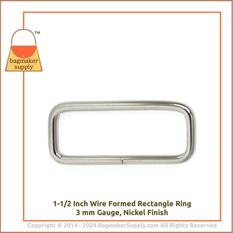 1-1/2 Inch Rectangle Ring, Nickel Finish, 6 Pieces, 38 mm Wire Loop, 1.5 Inch Rectangular Ring, Purse Making Handbag Hardware, RNG-AA012 image 8