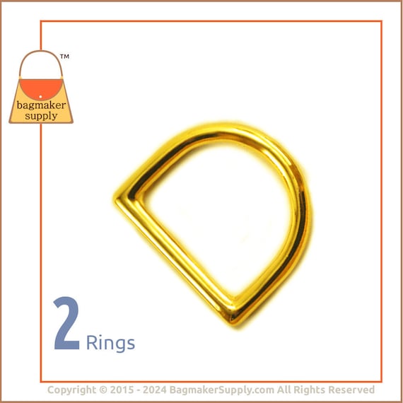 1 Inch D Ring, Gold Finish, 2 Pieces, Square End 25 mm Cast D-Ring, Handbag Purse Bag Making Hardware Supplies, 1", RNG-AA143