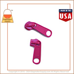 YKK Long Tab Zipper Pull / Slide, Metal Fuchsia Hot Pink Finish, For Size 5 Nylon Coil Zipper, 6 Pack, Great For Handbags, ZPP-AA003 image 3