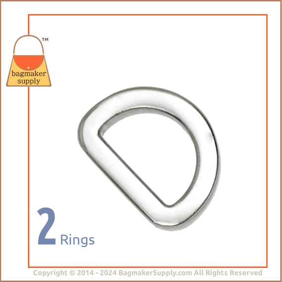 1/2 Inch Flat Cast D Ring, Super-Shiny Nickel Finish, 2 Pieces, Handbag Purse Bag Making Hardware 13 mm Dee Ring, .5 Inch, RNG-AA040