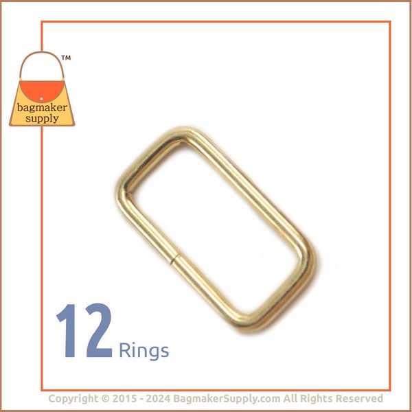 1.25 Inch Rectangle Ring, Brass Finish, 12 Pieces, 1-1/4 Inch 32 mm Rectangular Ring, Wire Loop, Purse Making Handbag Hardware, RNG-AA205