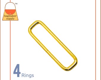 2 Inch Rectangle Ring, Brass Finish, 4 Pieces, 3 mm Gauge, 51 mm Rectangular Wire Loop, Purse Making Handbag Hardware Supplies, RNG-AA380