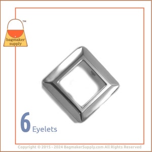 May include: Six silver metal eyelets, each with a square opening. The eyelets are arranged in a row, with the opening facing the viewer.