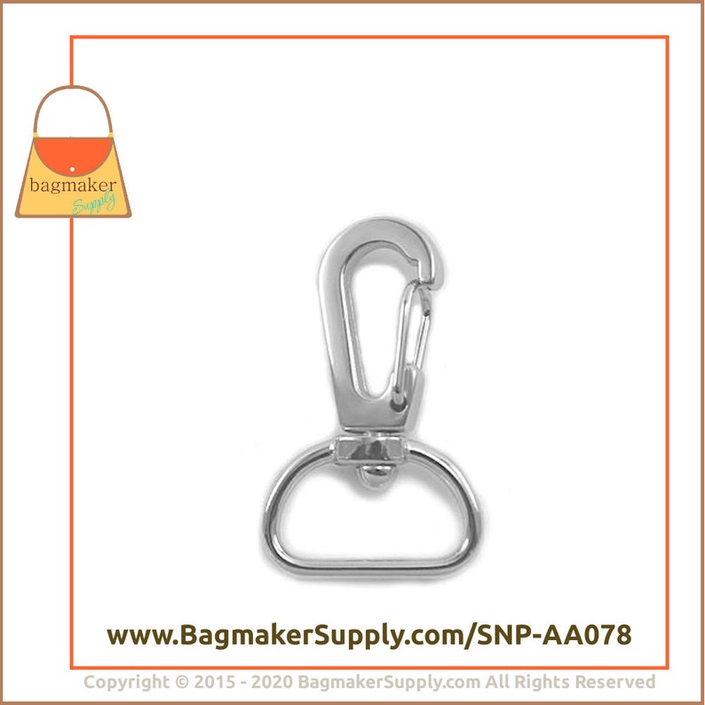 34 Inch Swivel Snap Hook .75 Inch 19 mm Purse Clip Purse Handbag Bag Making Hardware Supplies SNP-AA078 6 Pieces Nickel Finish