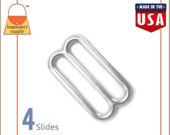 1-1/4 Inch Slide for Purse Straps, Nickel Finish, 4 Pack, 32 mm Double Ring TriGlide, Handbag Making Hardware Supplies, 1.25 Inch, SLD-AA015