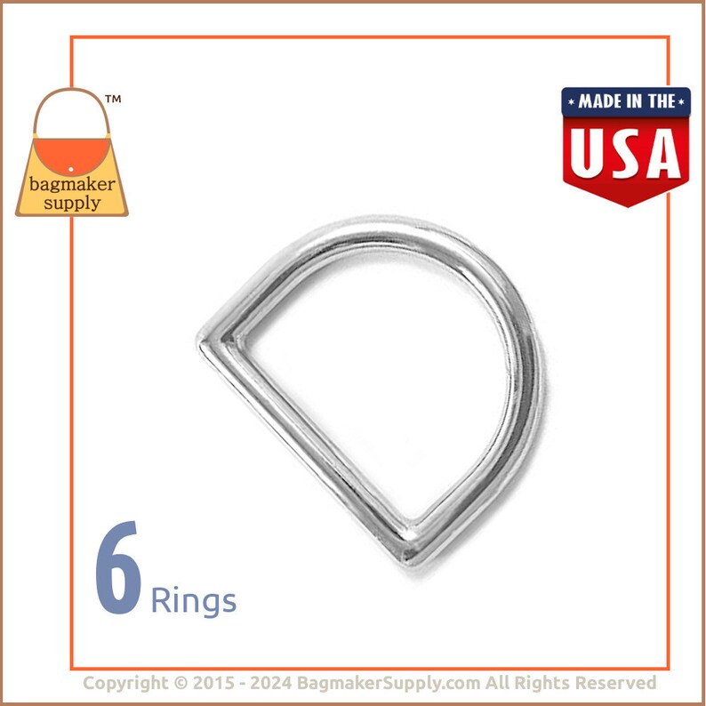 1-1/4 Inch Cast D Ring, Nickel Finish, 6 Pieces, 32 mm Dee Ring, Handbag Purse Bag Making Hardware Supplies, 1-1/4, 1.25 Inch, RNG-AA108 image 1