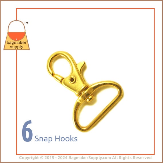1 Inch Swivel Snap Hook, Gold Finish, Lobster Claw, 6 Pieces, 25