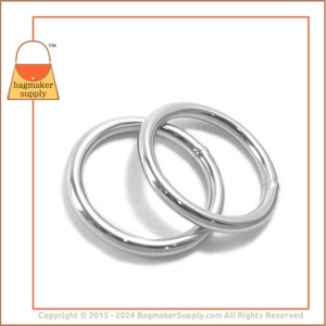 1-3/4 Inch O Ring, Welded, Shiny Nickel Finish, 6 Pack, 45 mm 6 mm Gauge, 1.75 Inch, Purse Hardware Bag Making Handbag Hardware, RNG-AA096 image 2